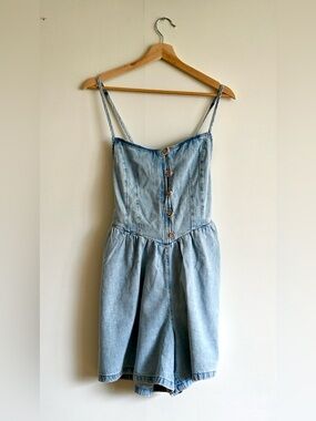 NWT We The Free Denim Romper Whisp Blue Open Back Medium
